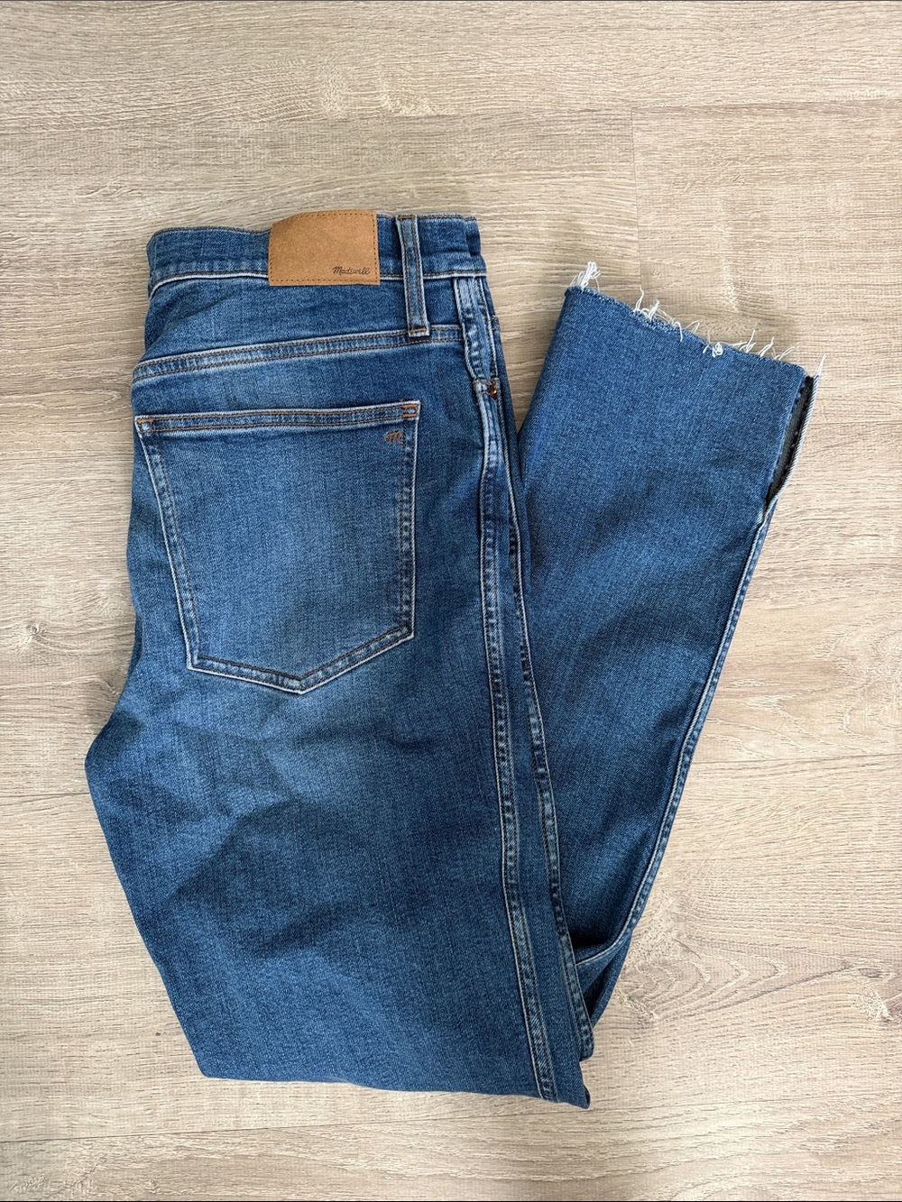 Madewell Mid Rise Stovepipe Denim Jeans with Frayed Hem